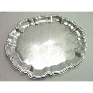 Vintage Silver Plate Platter Dish Serving Tray 14 inch 11 inch